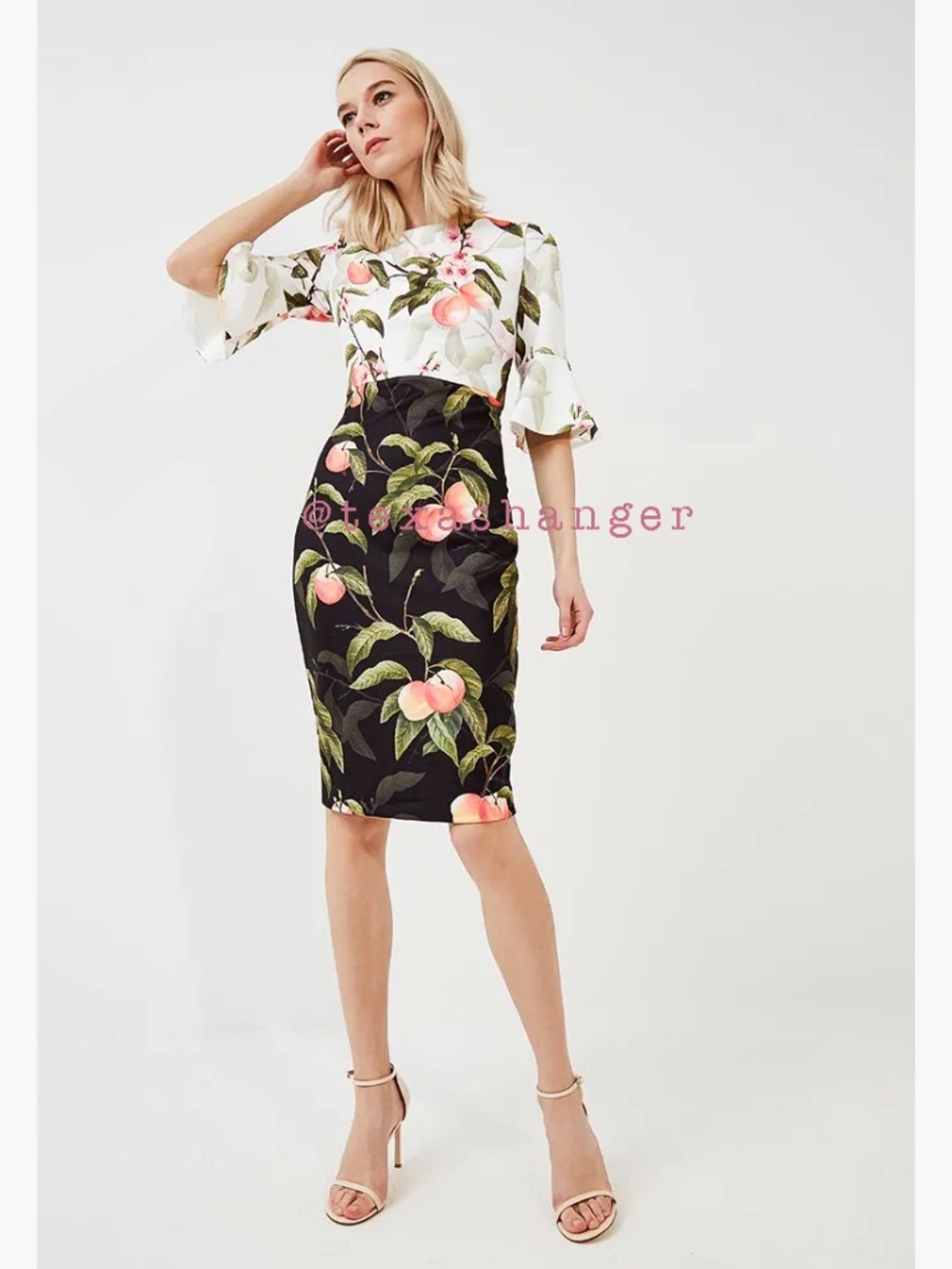 Ted Baker NWT Areea Midi Dress Size 8 Peach Blossom Print